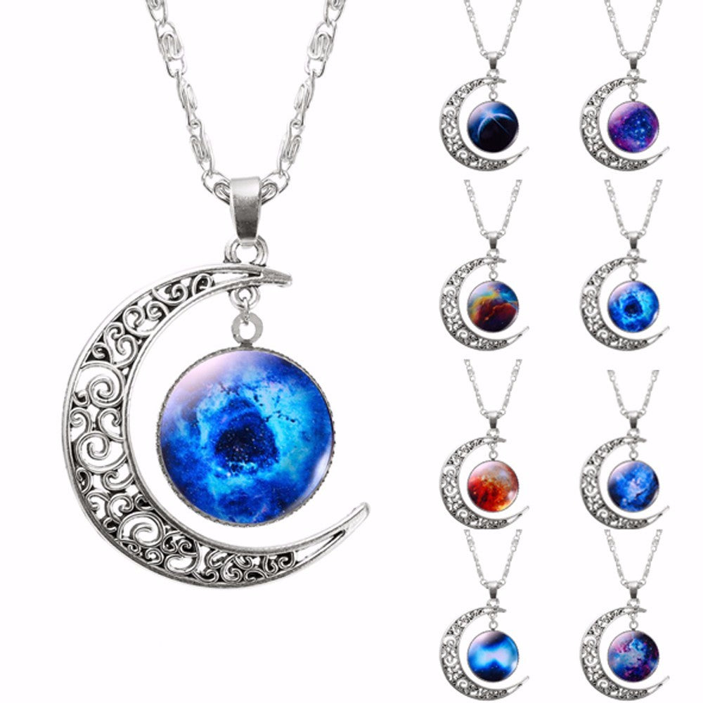 Galaxy Moon Pendant Choker Necklace