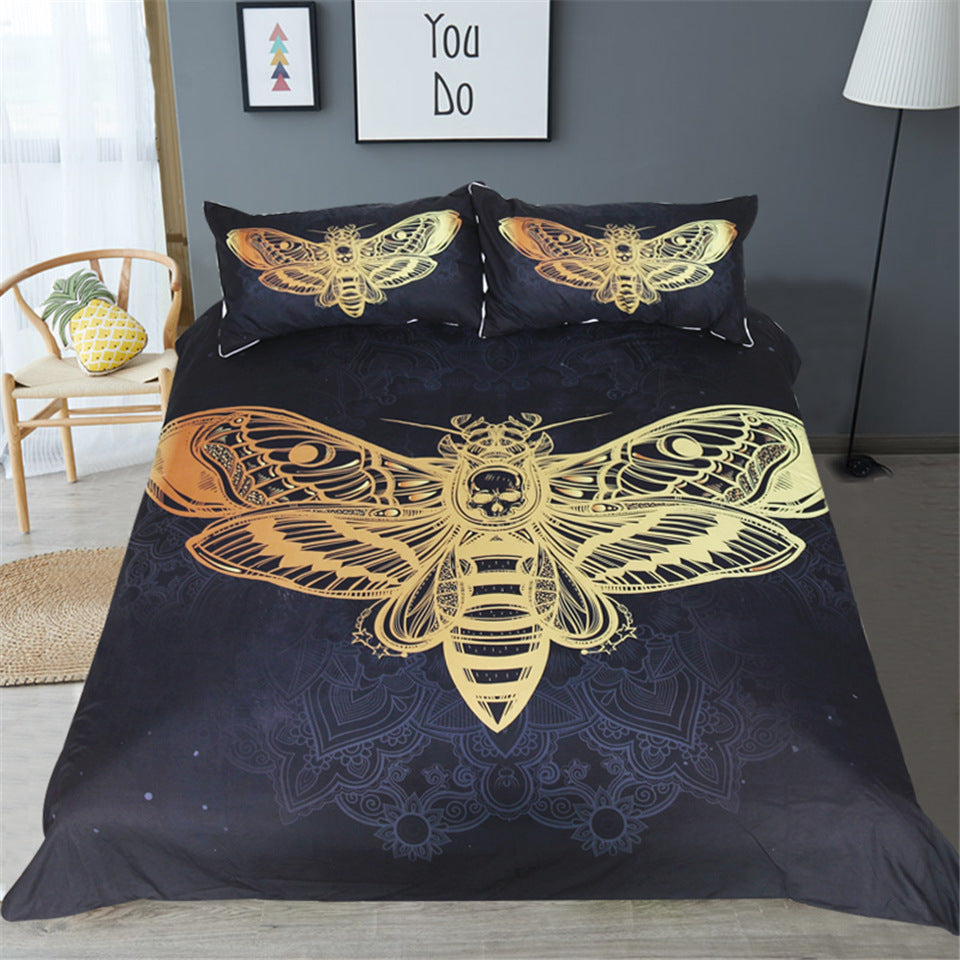 3pc Duvet Butterfly Skull Head Bedding Set