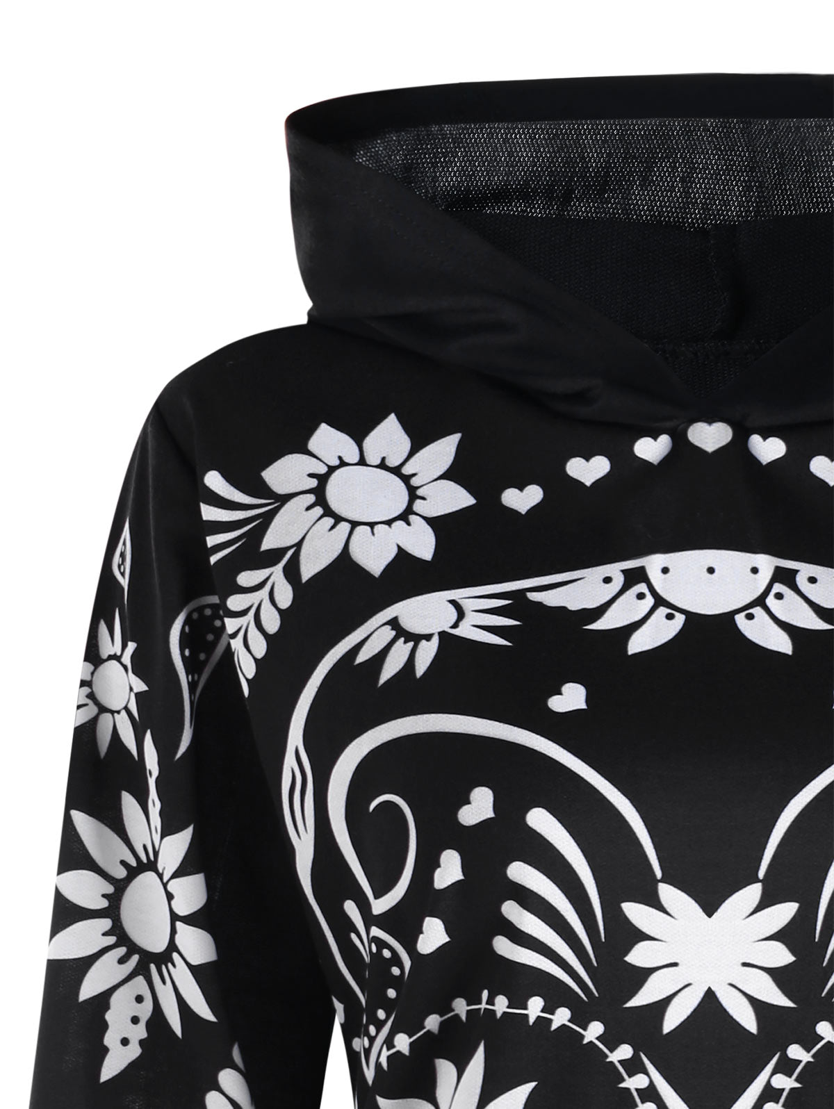 Azulina Hooded Floral Skull Print Sweatshirt