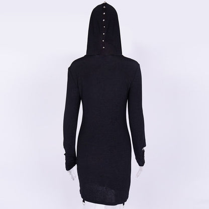 Gothic Steampunk Cat Ears Rivet Hooded Dress