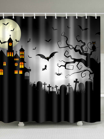 Halloween Cemetery Castle & Bats Shower Curtain