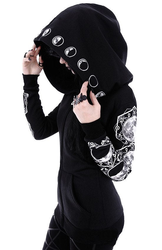 Moon Phases Long Sleeve Hooded Sweatshirt