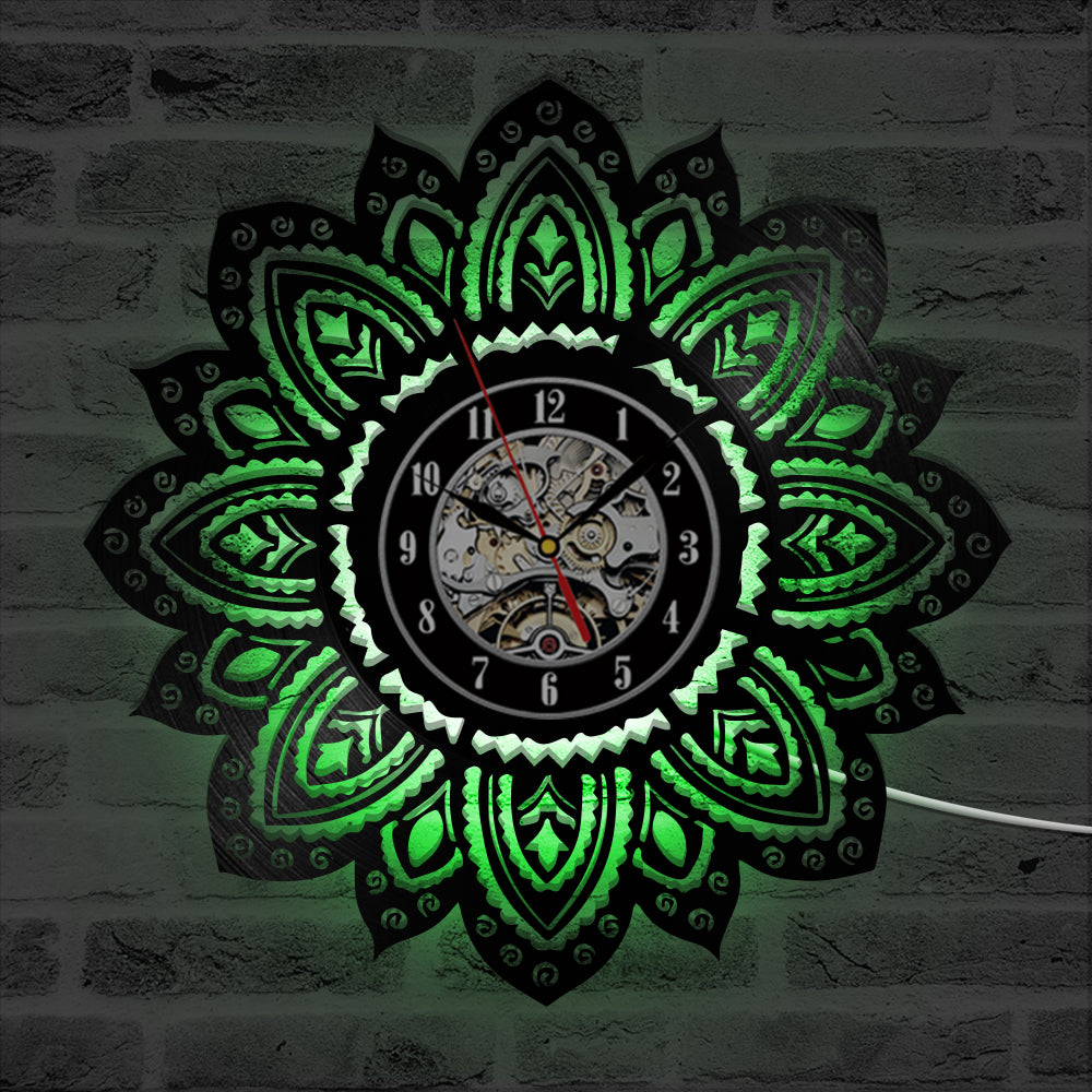 LED Flower Home Vinyl 7 Color Changing 3D Clock