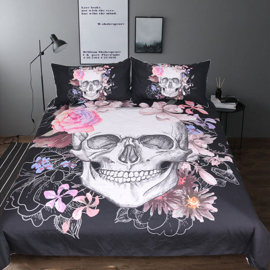 3pc Gothic Floral Skull Bedding