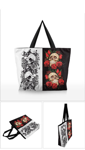 Digital Print Skull  Zip Up Handbag