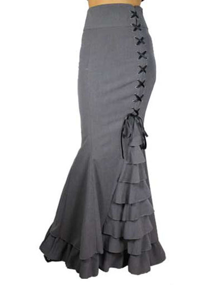 Long Frilly Fishtail Gothic Corset Lace-Up Slim Floor-Length Skirt ...