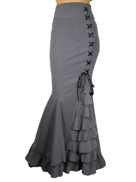 Long Frilly Fishtail Gothic Corset Lace-Up Slim Floor-Length Skirt