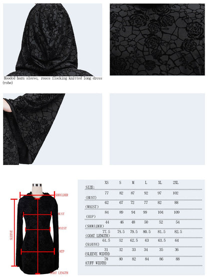 Steampunk Gothic Long Sleeve Hooded Black Dress