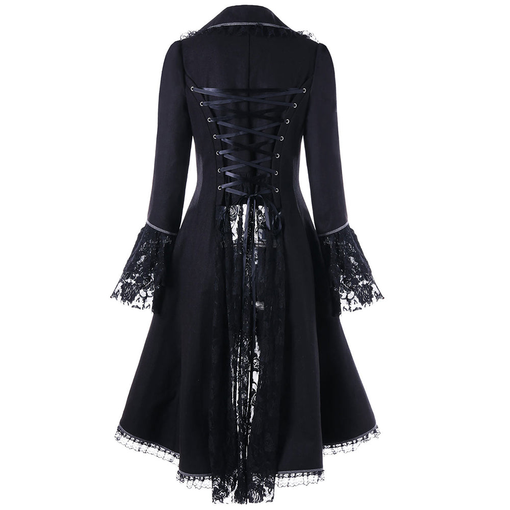 Gothic Lace-Up High Low Coat Jacket