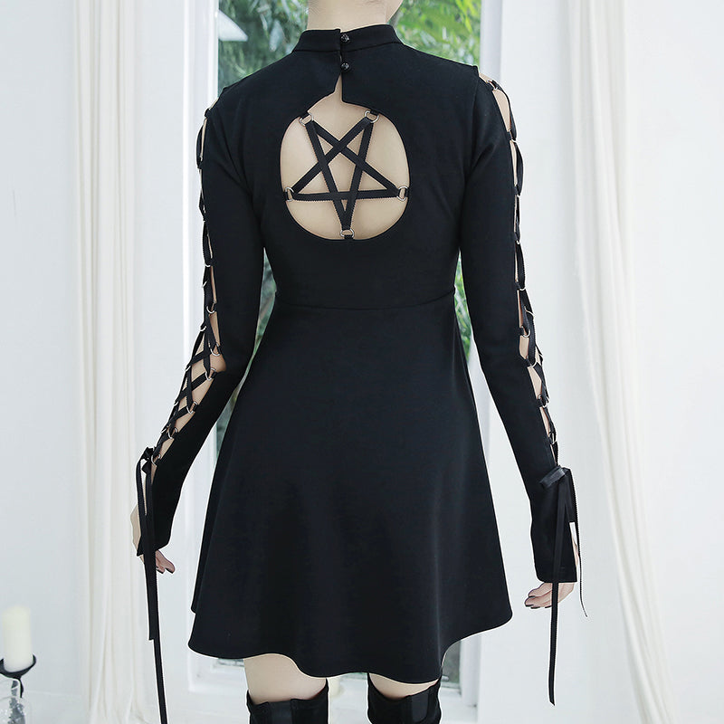 Gothic Hollow Out Black Mini Dress