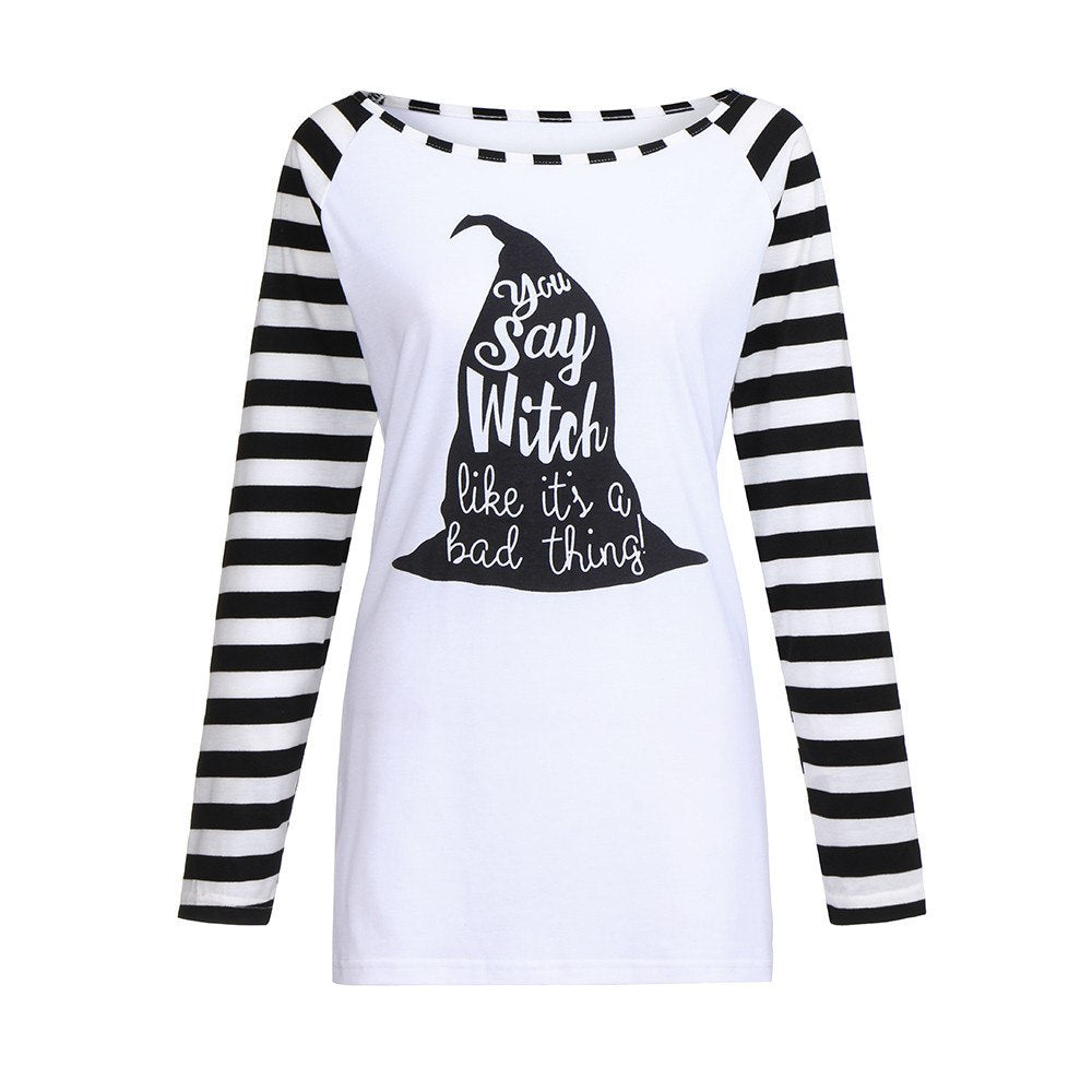 Womens Long Sleeve Striped Halloween Blouse