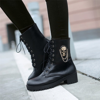 Skull Lace Up Ankle Women Gothic Boots