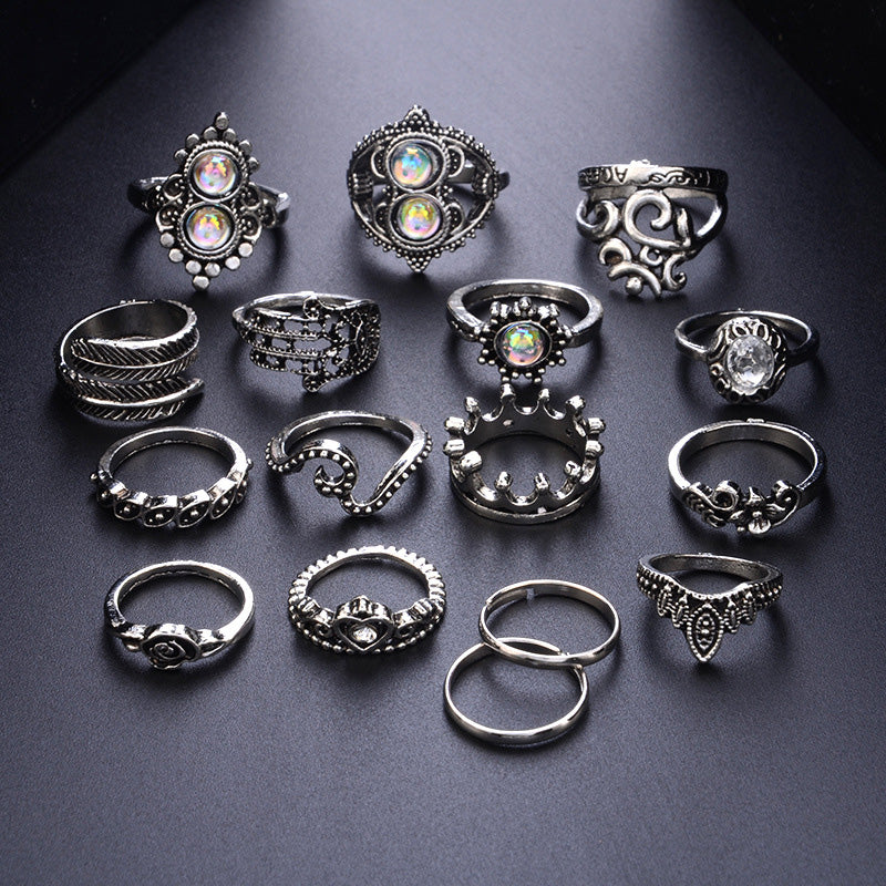16 Pcs/Set Bohemian Silver Rings