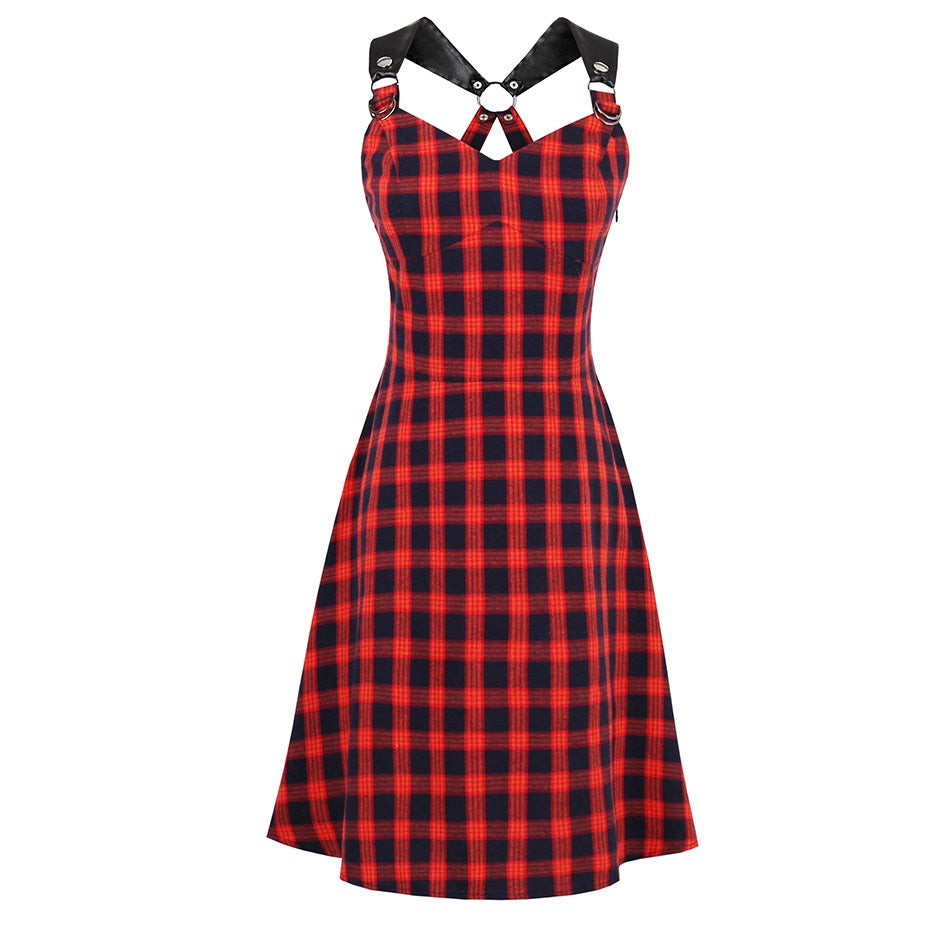 Plaid A-Line Gothic Spaghetti String Dress