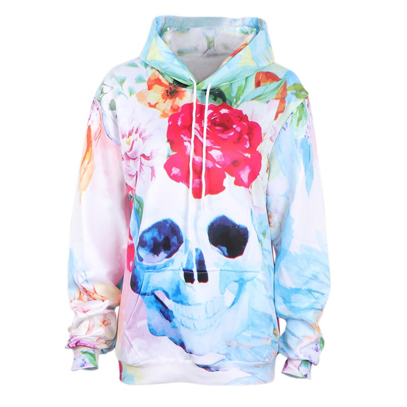 3D Printed Flowers Skull Colorful Hoodie Sweatshirt