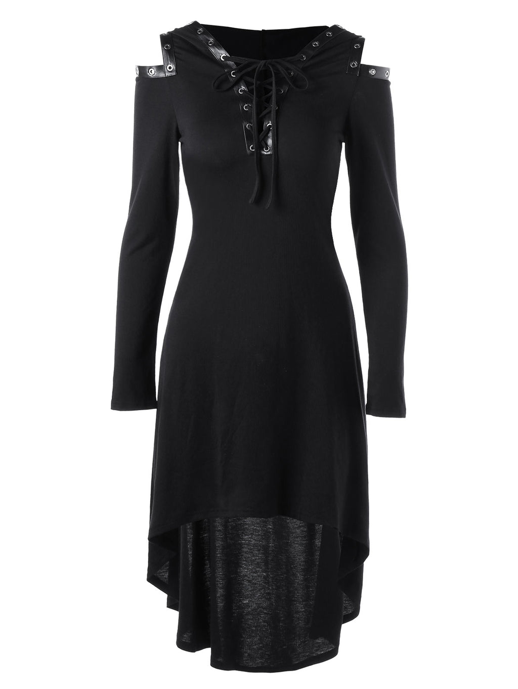 Lace up Long Sleeve Hooded Gothic Dress