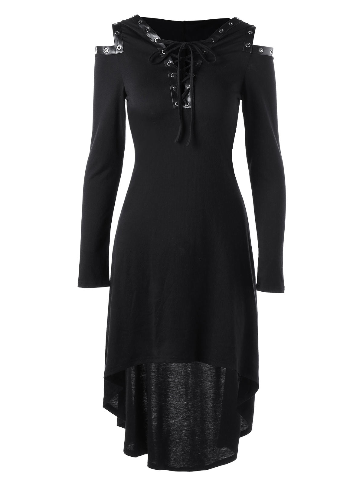 Lace up Long Sleeve Hooded Gothic Dress