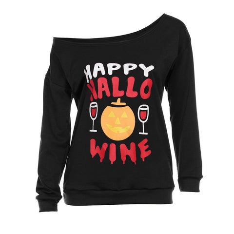 Happy Halloween Wine Long Sleeve Off Shoulder Shirt