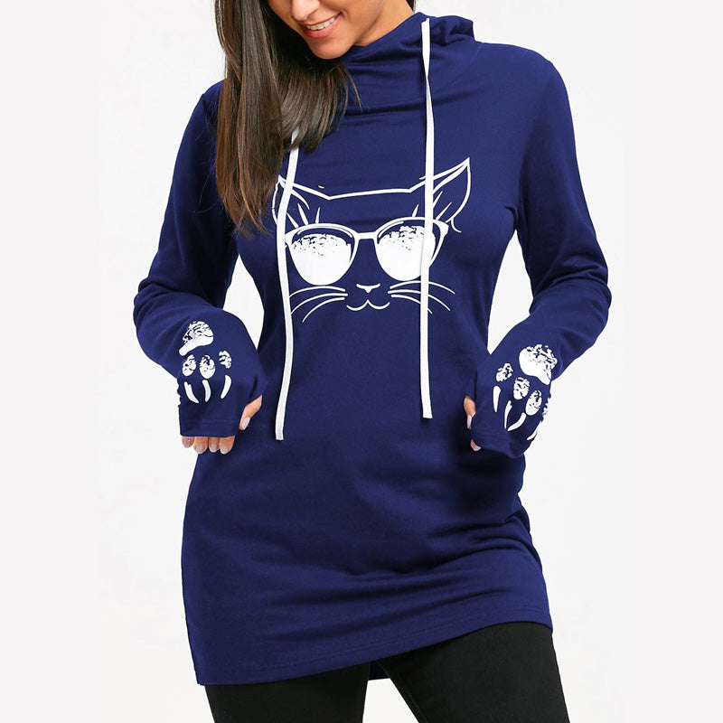 Cat Printed Slim Hoodie Sweatshirt