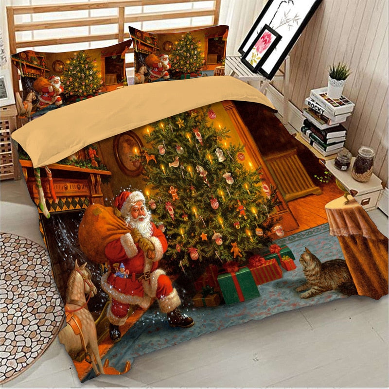 3pcs 3D Printed Santa Arrives Christmas Bedding