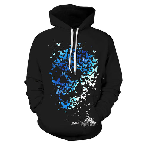 Butterfly Skull Printed Women And Men Pullover Hoodie
