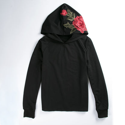 Floral Roses Hooded Long Sleeve Shirt