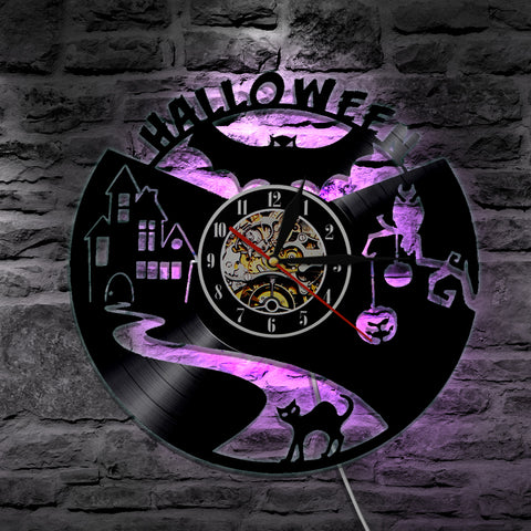 7 Color 3D LED Creepy Halloween Vinyl Wall Clock
