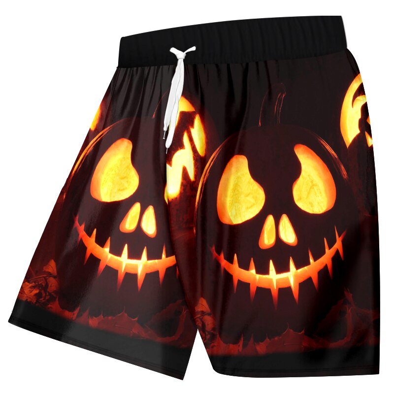 Men 3D Printed Halloween Pumpkin Swim Beach Shorts
