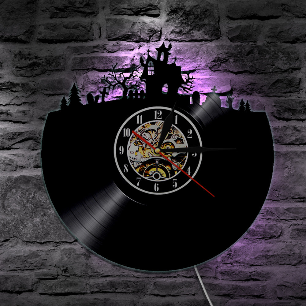 7 Color 3D LED Haunted House Vinyl Wall Clock