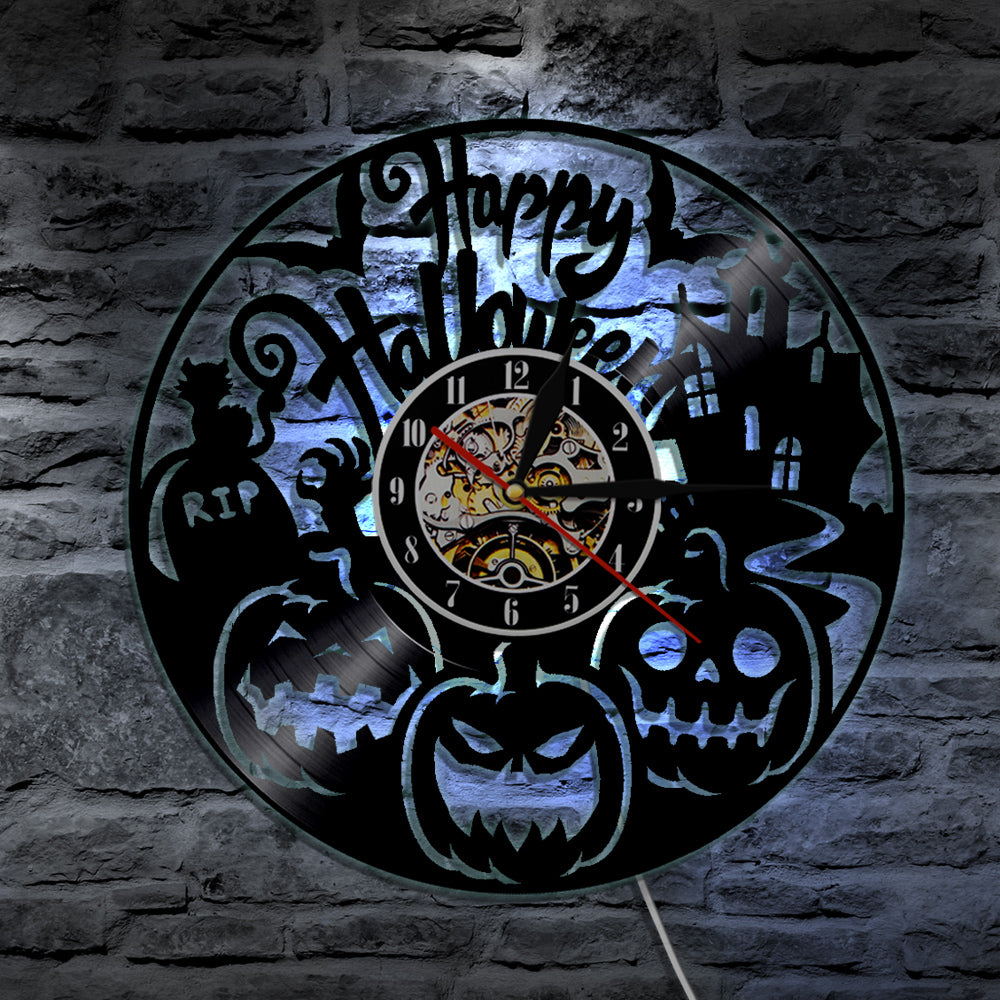 7 Color 3D LED Happy Halloween Luminous Wall Clock