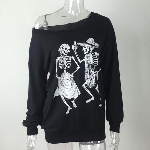 Off The Shoulder Skeleton Dance Long Sleeve Top