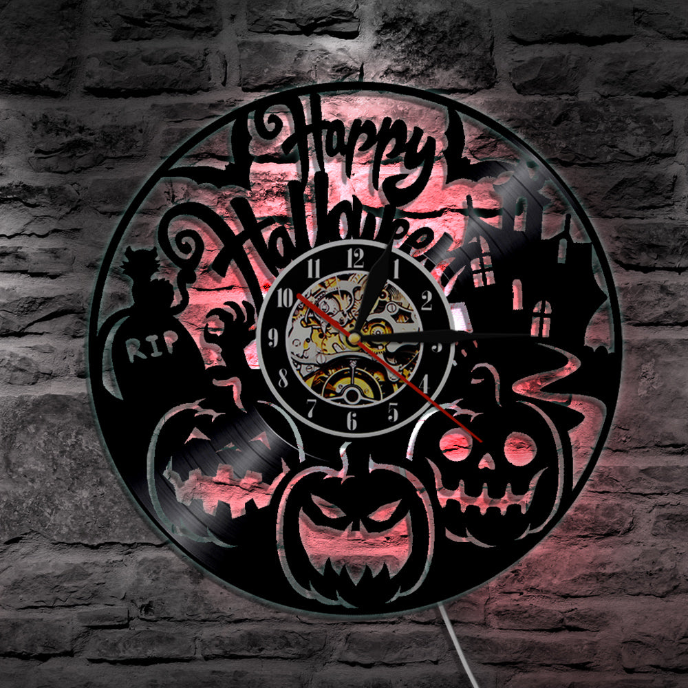 7 Color 3D LED Happy Halloween Luminous Wall Clock