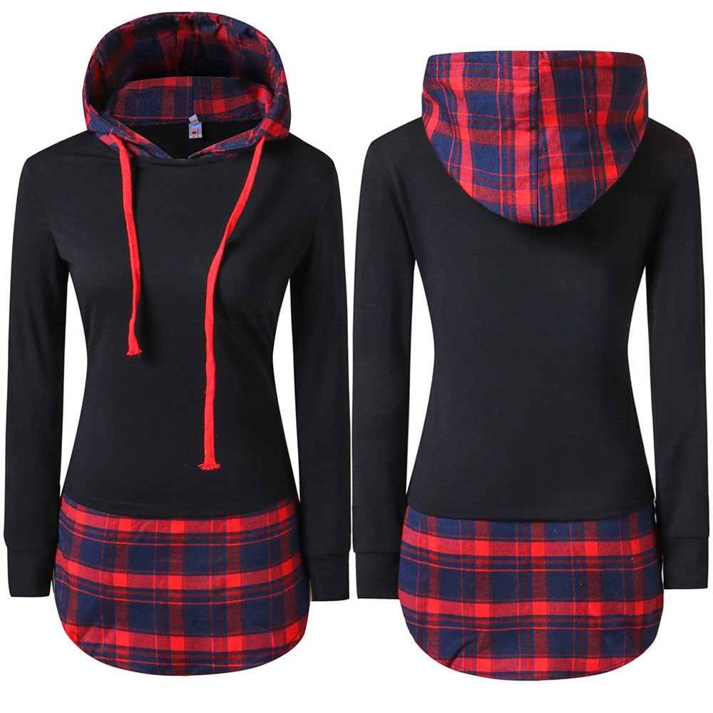 Gothic Plaid Long Sleeve Hooded Shirt
