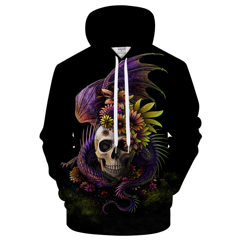 SunimaArt 3D Flowery Skull Pullover Hoodie