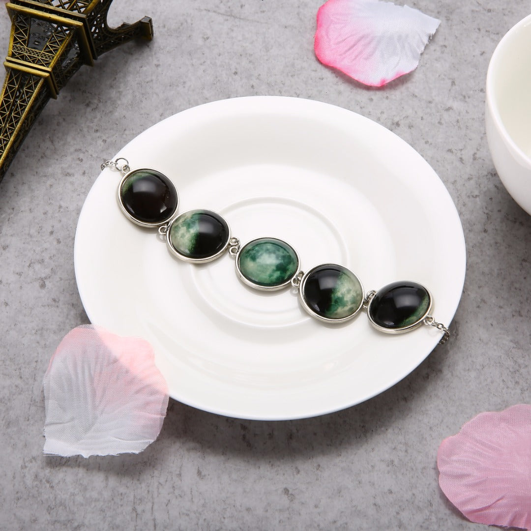 Luminous Dome Cabochon Glow In The  Dark Lunar Moon Phase Necklace