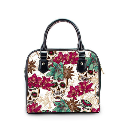 Skull Flowers Print Messenger Bag