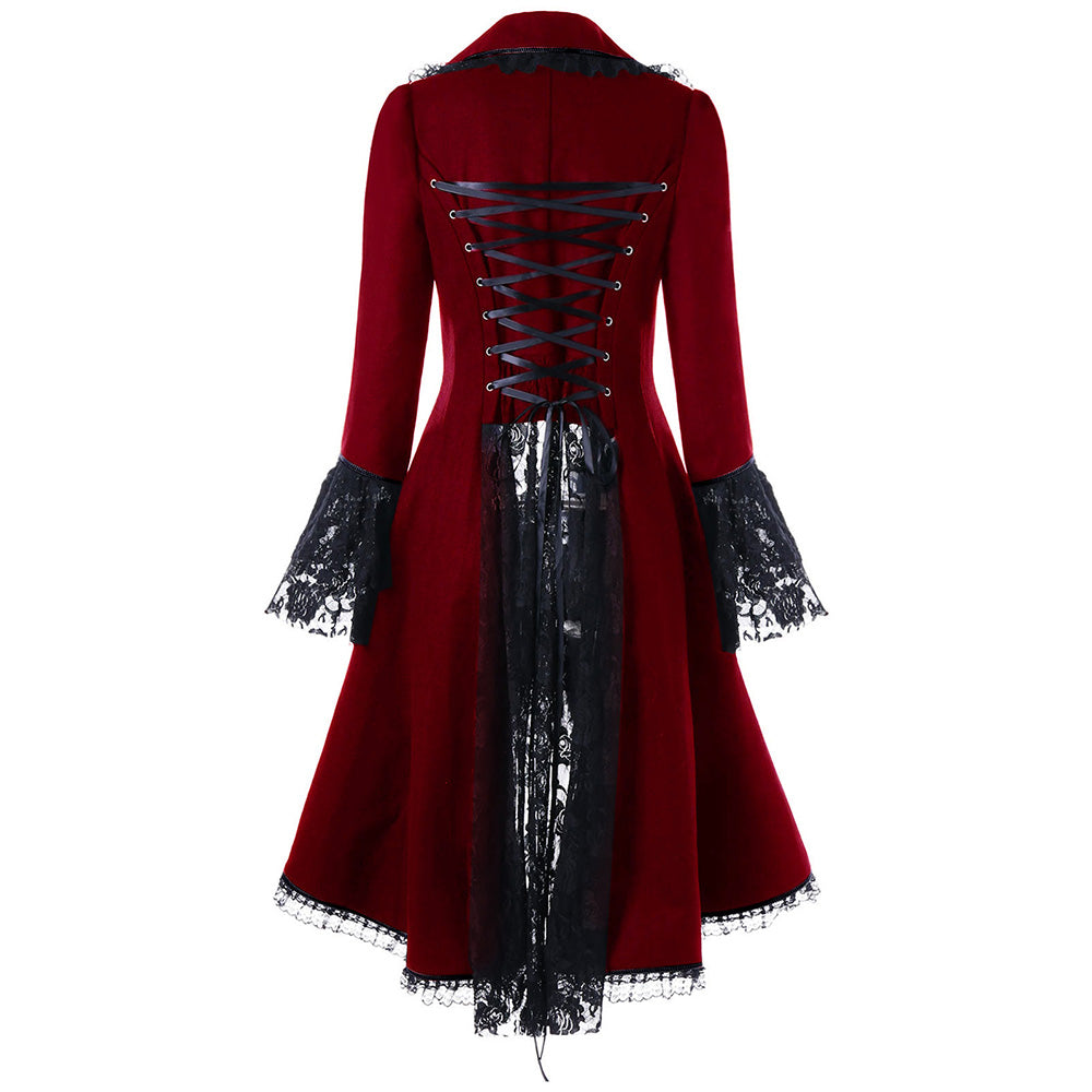 Gothic Lace-Up High Low Coat Jacket