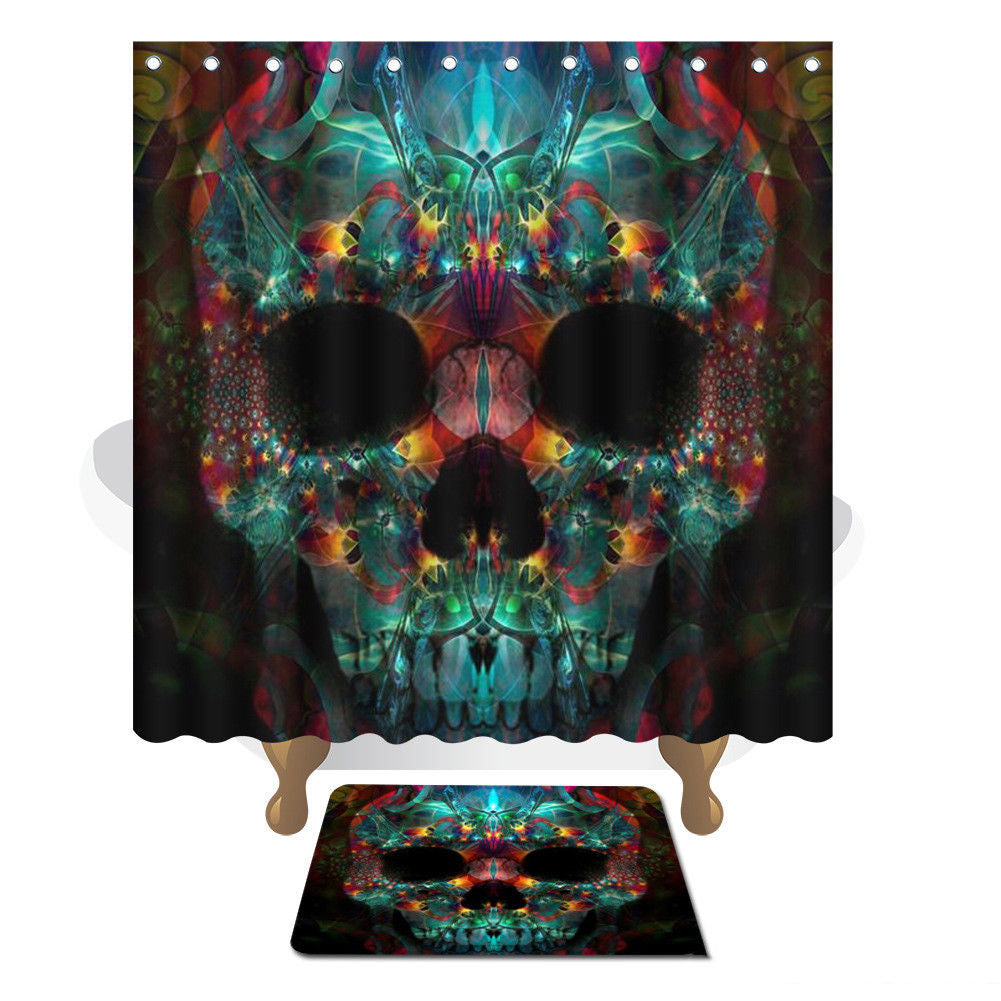 Skull Head Printed Shower Curtain & Mat Set