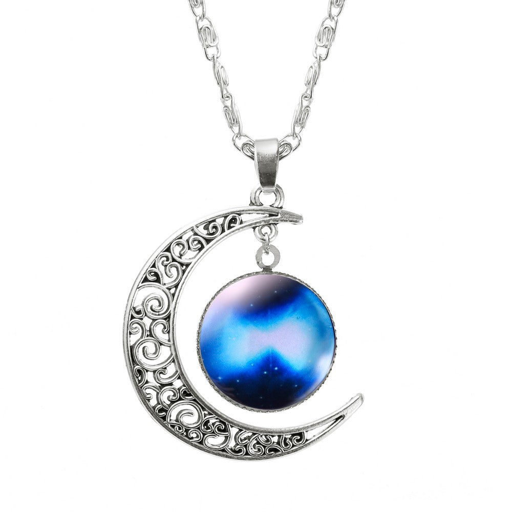 Galaxy Moon Pendant Choker Necklace