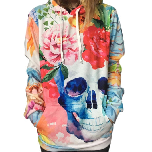 3D Printed Flowers Skull Colorful Hoodie Sweatshirt