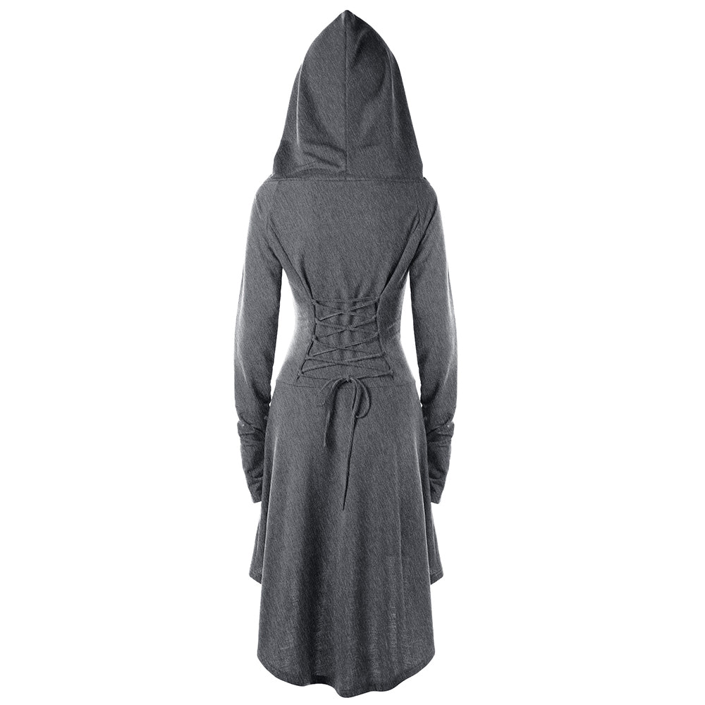 Gamiss Gothic Women Lace Up Hooded Dress