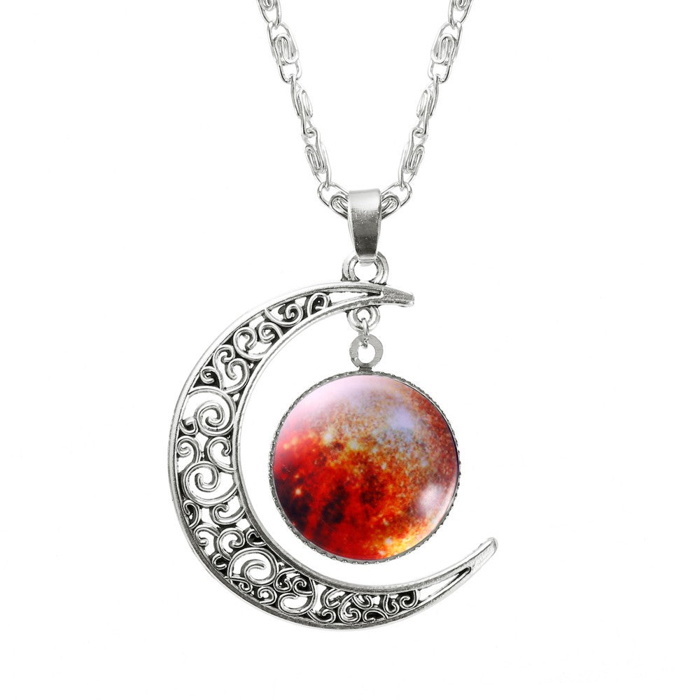 Galaxy Moon Pendant Choker Necklace