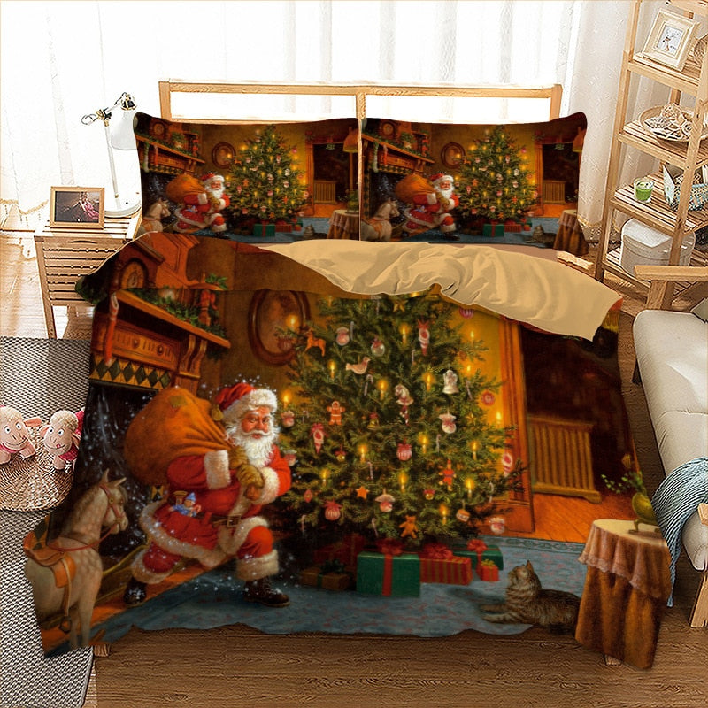 3pcs 3D Printed Santa Arrives Christmas Bedding