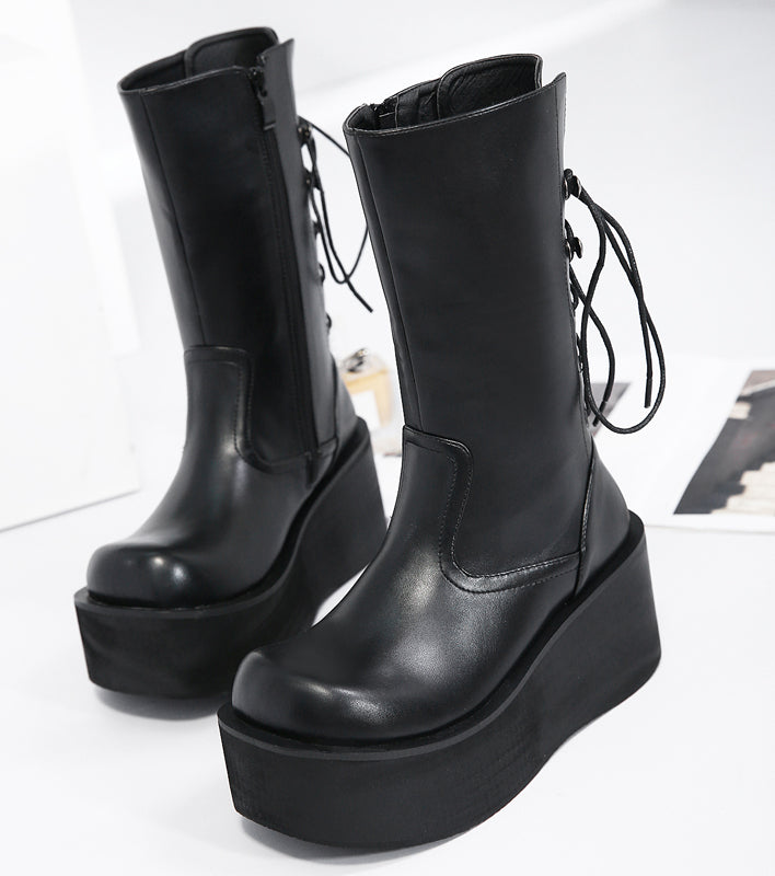 Mid Calf Wedge Platform High Heel Punk Gothic Boots