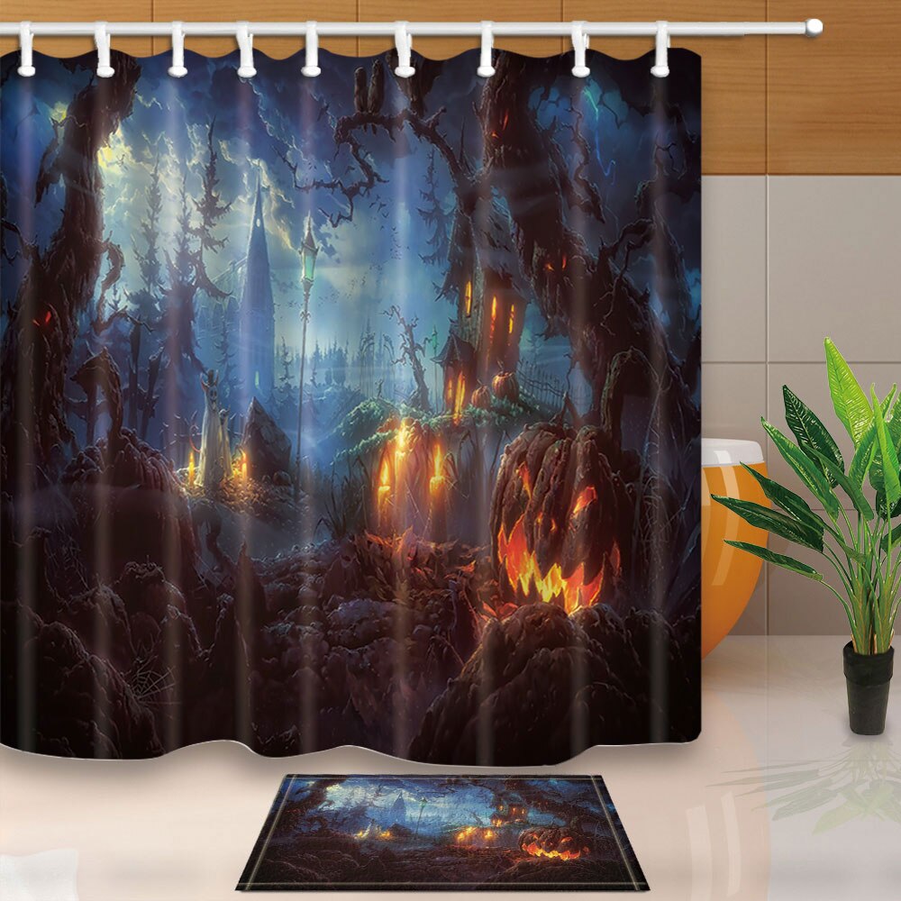 Halloween Shower Curtain with Mat