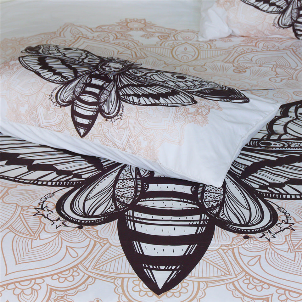 3pc Duvet Butterfly Skull Head Bedding Set