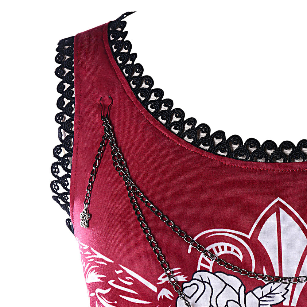 Embellished Floral Skull Tank Top