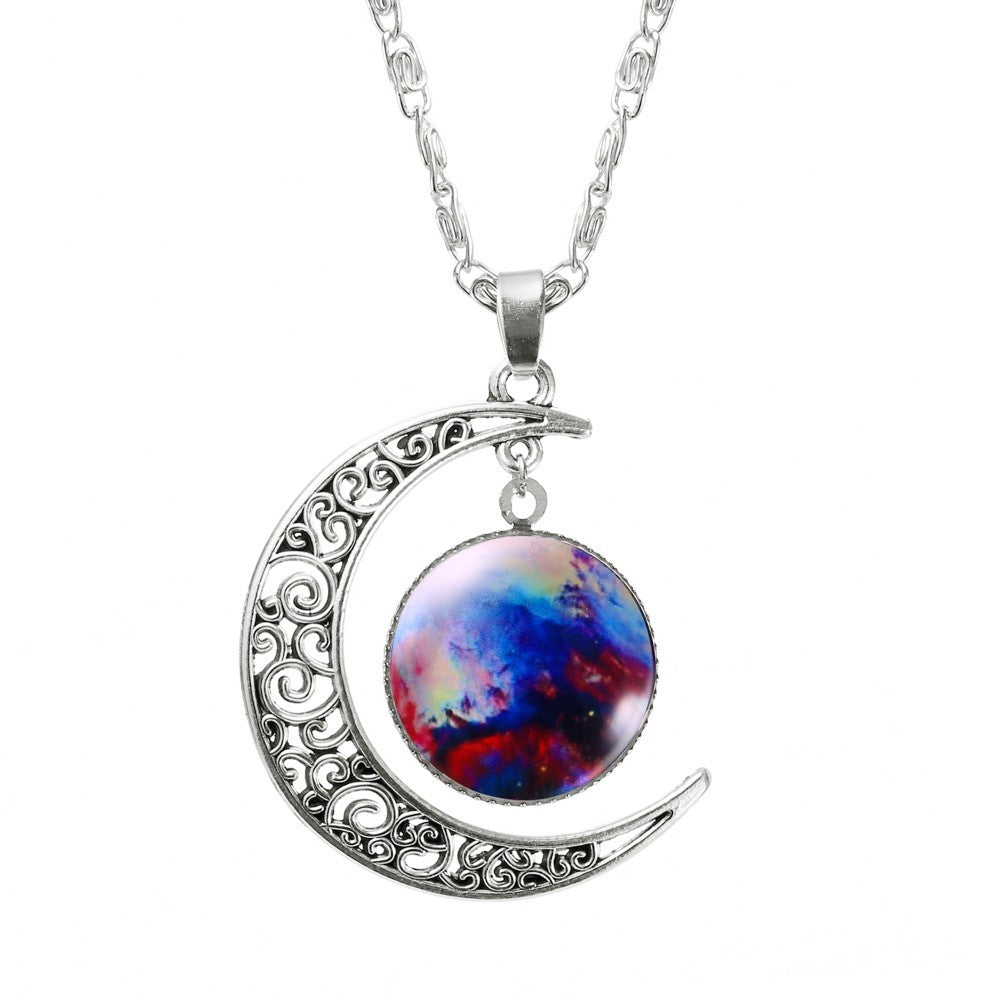 Galaxy Moon Pendant Choker Necklace