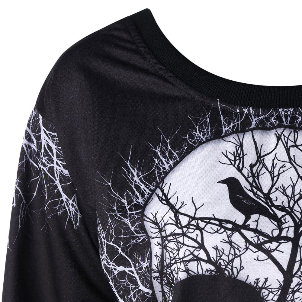 Skew Neck Skull 3D Print Womens Sweatshirt  Pullover Top