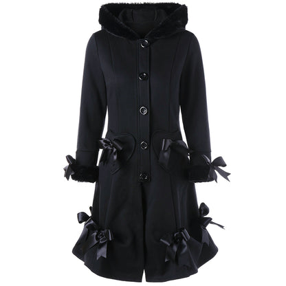 Vintage Black Lace BowKnot Hooded Coat